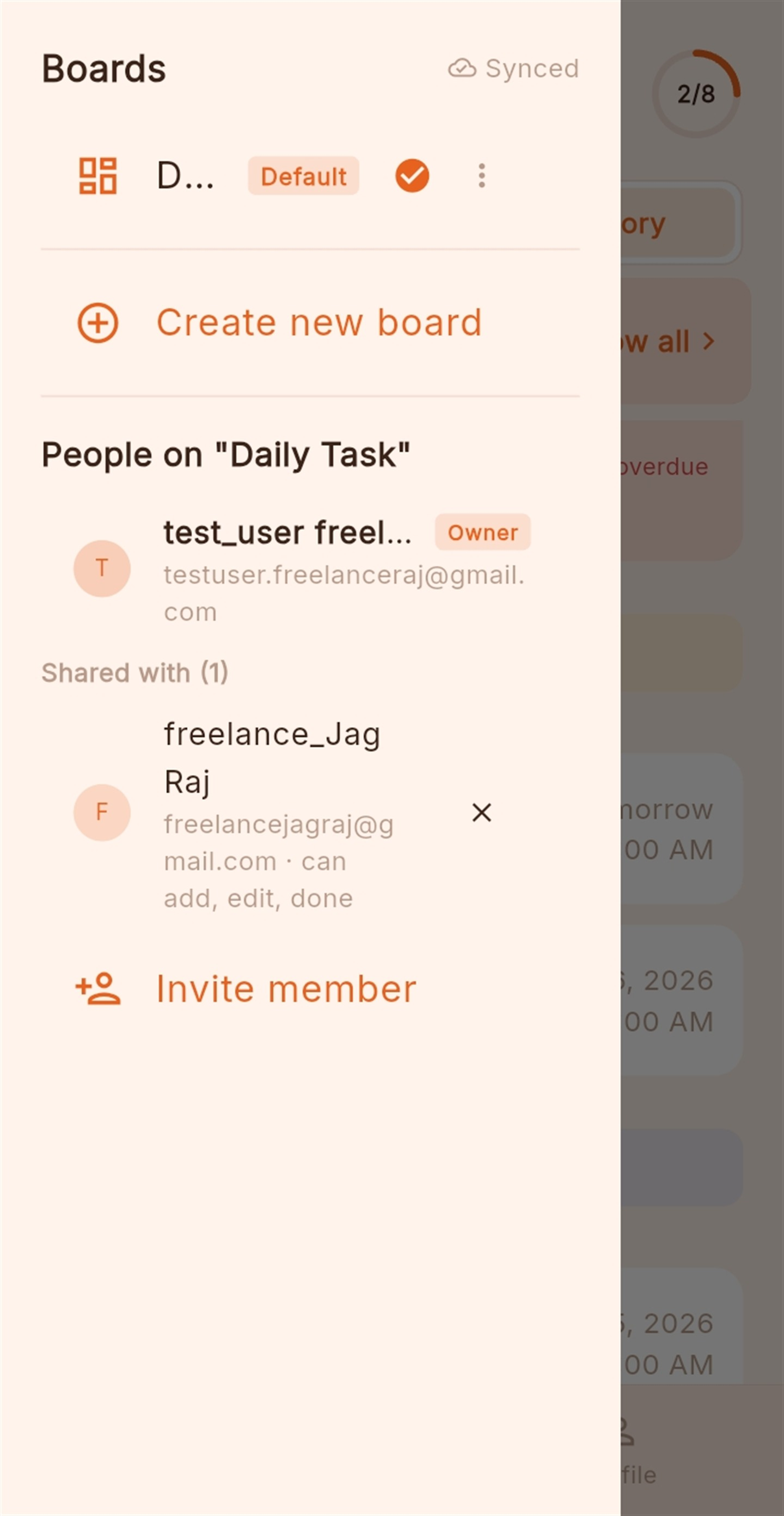 Sharing and invite screen